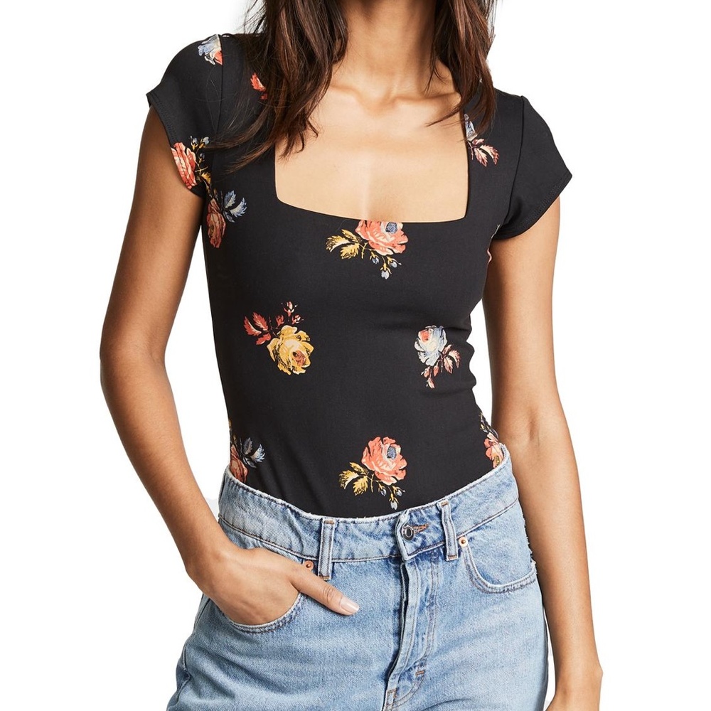Free people square neck floral bodysuit